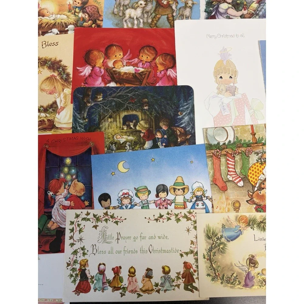 Vintage Christmas Cards Fronts ONLY Kids Children Scrapbooking Crafts Lot of 50+